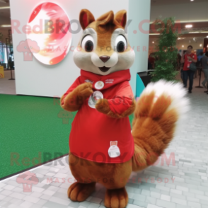 Red Squirrel mascot costume character dressed with a Dress and Keychains