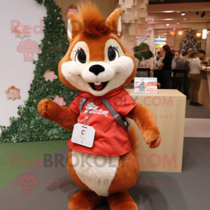 Red Squirrel mascot costume character dressed with a Dress and Keychains