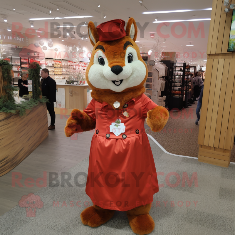 Red Squirrel mascot costume character dressed with a Dress and Keychains