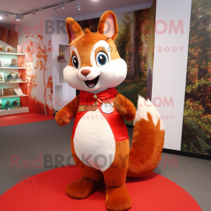 Red Squirrel mascot costume character dressed with a Dress and Keychains