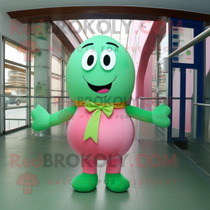 Pink Green Bean mascot costume character dressed with a One-Piece Swimsuit and Bow ties