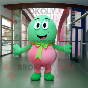 Pink Green Bean mascot costume character dressed with a One-Piece Swimsuit and Bow ties