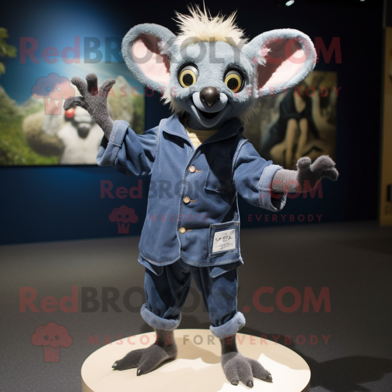 Navy Aye-Aye mascot costume character dressed with a Playsuit and Cufflinks