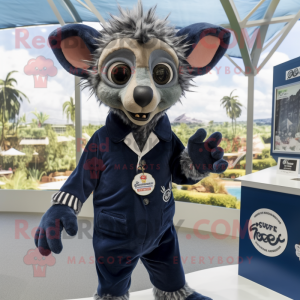 Navy Aye-Aye mascot costume character dressed with a Playsuit and Cufflinks