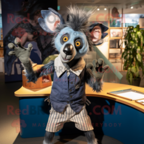 Navy Aye-Aye mascot costume character dressed with a Playsuit and Cufflinks