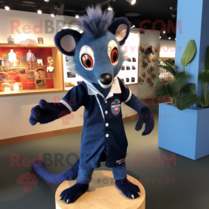 Navy Aye-Aye mascot costume character dressed with a Playsuit and Cufflinks