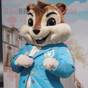 Sky Blue Chipmunk mascot costume character dressed with a Blazer and Cufflinks