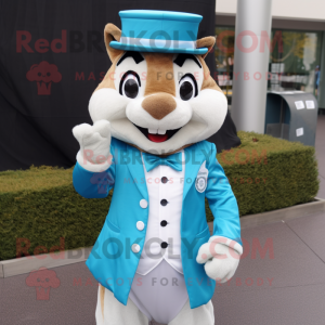 Sky Blue Chipmunk mascot costume character dressed with a Blazer and Cufflinks