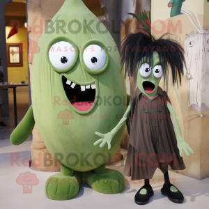 Olive Vampire mascot costume character dressed with a Capri Pants and Hairpins