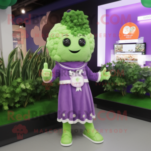 Lavender Broccoli mascot costume character dressed with a Cardigan and Bracelet watches