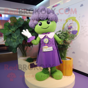 Lavender Broccoli mascot costume character dressed with a Cardigan and Bracelet watches