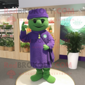 Lavender Broccoli mascot costume character dressed with a Cardigan and Bracelet watches