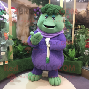 Lavender Broccoli mascot costume character dressed with a Cardigan and Bracelet watches