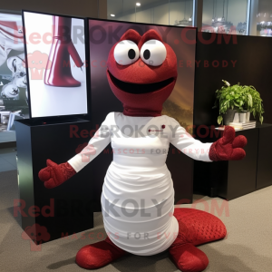 Maroon Snake mascot costume character dressed with a Wedding Dress and Cufflinks