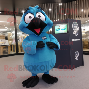 Cyan Crow maskot kostume...