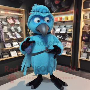 Cyan Crow mascot costume character dressed with a V-Neck Tee and Coin purses