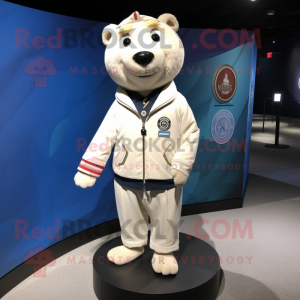 White Raspberry mascot costume character dressed with a Bomber Jacket and Tie pins