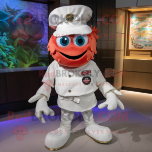 White Crab mascot costume character dressed with a Poplin Shirt and Beanies