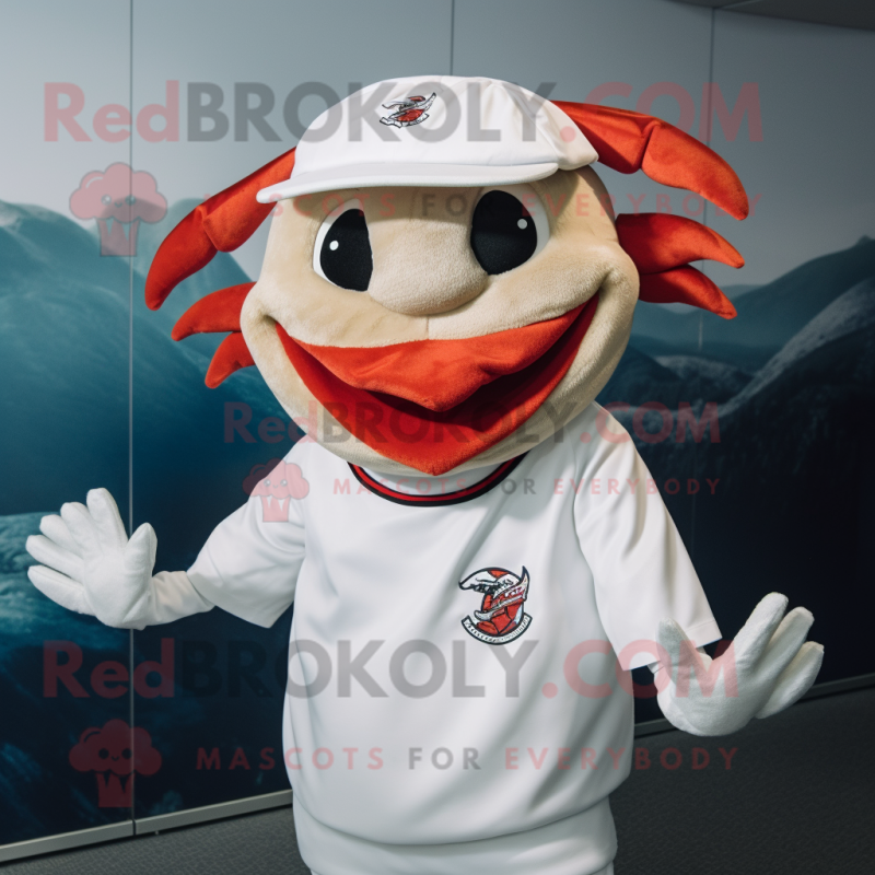 White Crab mascot costume character dressed with a Poplin Shirt and Beanies