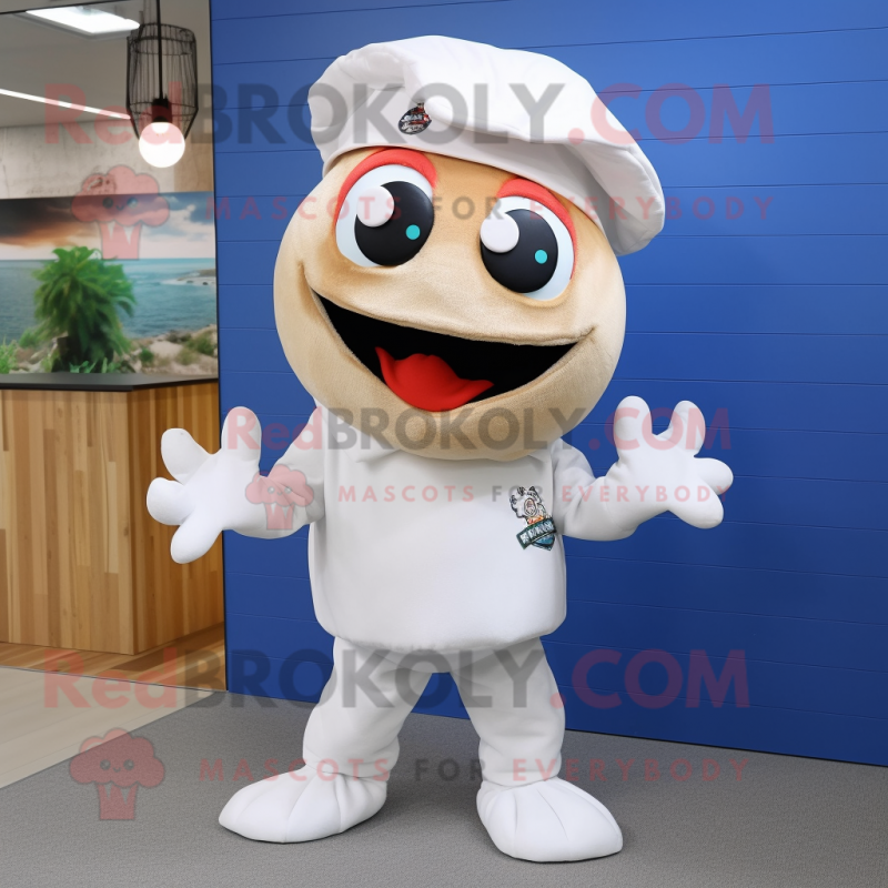 White Crab mascot costume character dressed with a Poplin Shirt and Beanies