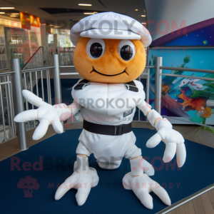 White Crab mascot costume character dressed with a Poplin Shirt and Beanies