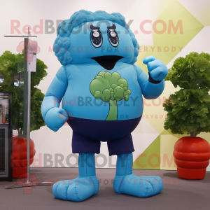 Sky Blue Broccoli mascot costume character dressed with a Tank Top and Gloves