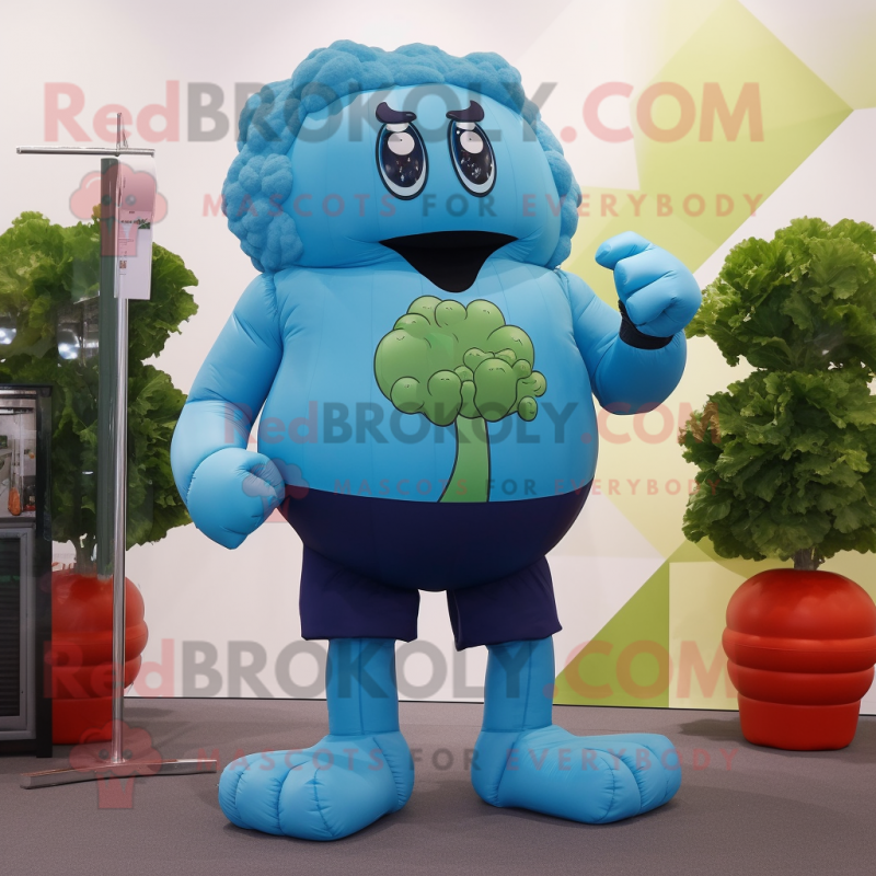 Sky Blue Broccoli mascot costume character dressed with a Tank Top and Gloves Sky Blue Broccoli mascot costume character dressed with a Tank Top and Gloves