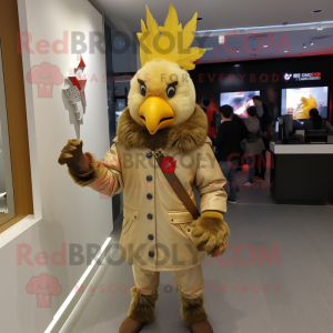 Gold Roosters mascot costume character dressed with a Parka and Hair clips