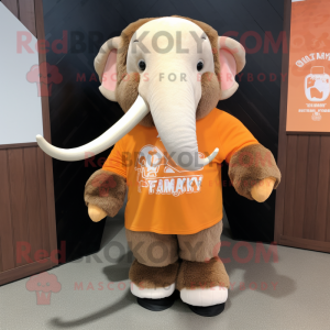 Peach Mammoth mascot costume character dressed with a Sweatshirt and Scarves