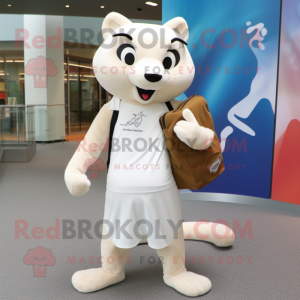 Cream Weasel mascot costume character dressed with a Graphic Tee and Clutch bags