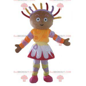 Mascota de niña africana en traje colorido - Redbrokoly.com