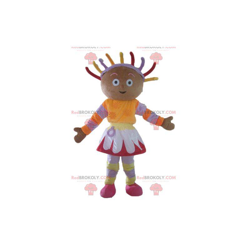 Mascota de niña africana en traje colorido - Redbrokoly.com