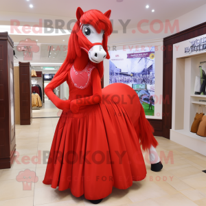 Red Mare mascot costume character dressed with a Ball Gown and Belts