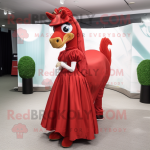 Red Mare mascot costume character dressed with a Ball Gown and Belts