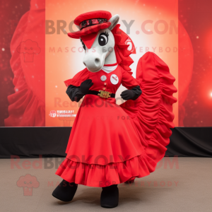 Red Mare mascot costume character dressed with a Ball Gown and Belts