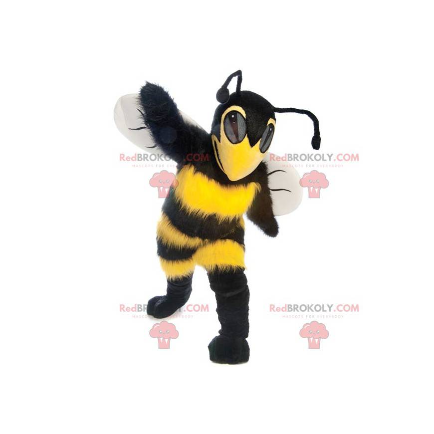 Belle mascotte jaune et noire d'abeille de guêpe -