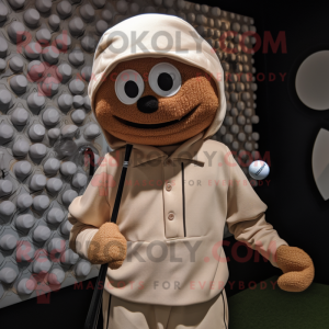 Tan Golf Ball mascot costume character dressed with a Hoodie and Suspenders