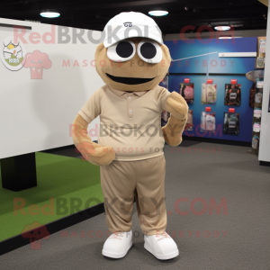 Tan Golf Ball mascot costume character dressed with a Hoodie and Suspenders
