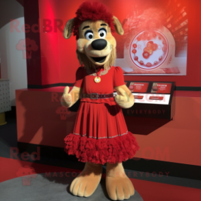 Red Shepard'S Pie mascot costume character dressed with a A-Line Skirt and Necklaces