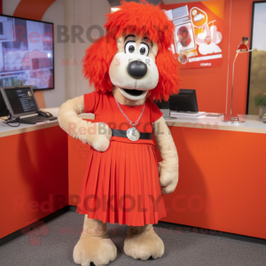 Red Shepard'S Pie mascot costume character dressed with a A-Line Skirt and Necklaces