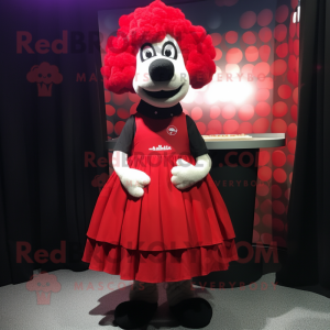 Red Shepard'S Pie mascot costume character dressed with a A-Line Skirt and Necklaces