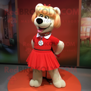 Red Shepard'S Pie mascot costume character dressed with a A-Line Skirt and Necklaces