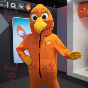 Orange Pigeon mascot costume character dressed with a Hoodie and Tie pins