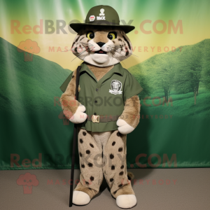 Olive Bobcat mascot costume character dressed with a Empire Waist Dress and Hat pins