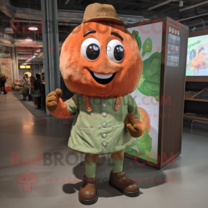 Rust Zucchini mascot costume character dressed with a Button-Up Shirt and Foot pads