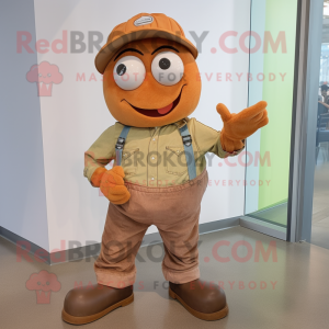 Rust Zucchini mascot costume character dressed with a Button-Up Shirt and Foot pads