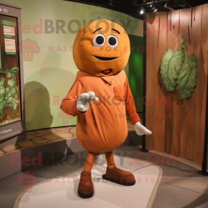 Rust Zucchini mascot costume character dressed with a Button-Up Shirt and Foot pads