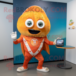 Orange Tacos mascot costume character dressed with a Rash Guard and Rings