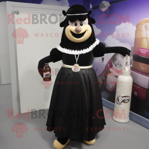 Black Bottle Of Milk mascot costume character dressed with a Pleated Skirt and Necklaces
