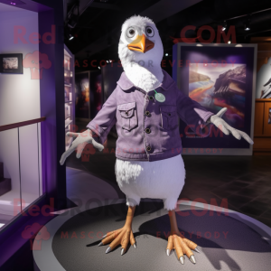 Purple Seagull mascot costume character dressed with a Trousers and Necklaces